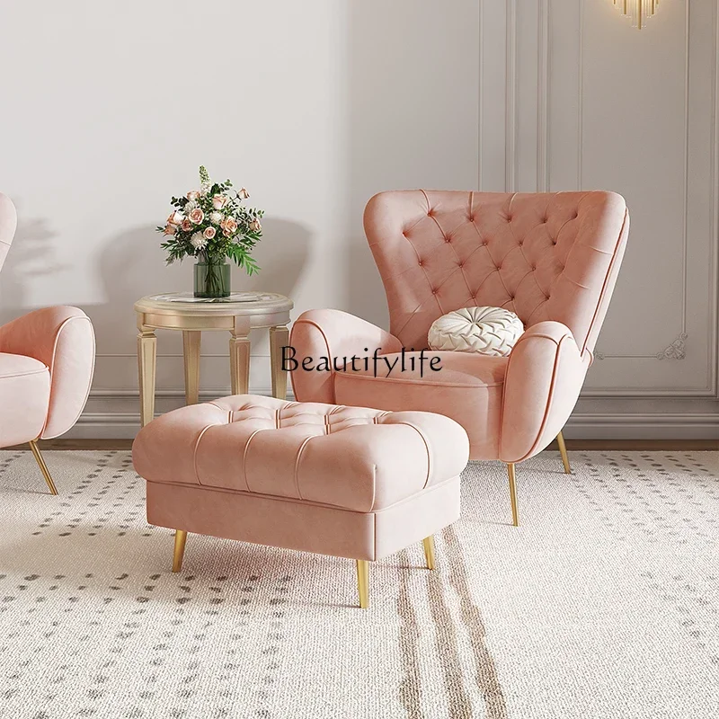 

55Pink fairy chair light luxury buckle casual American high back chair