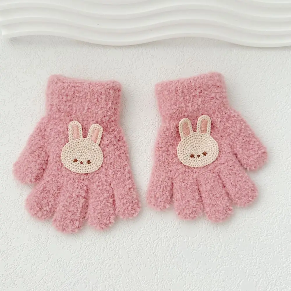 

Harajuku Bear Baby Fluffy Gloves Rabbit Korean Style Cartoon Pattern Gloves Flower Solid Color Knitted Mittens Children