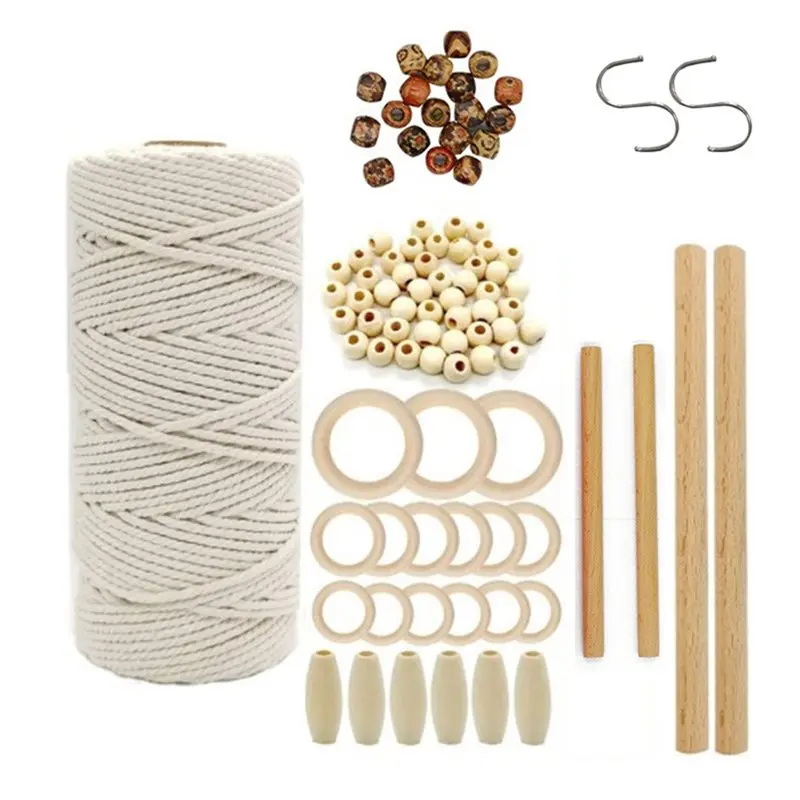 

【CHRISTMAS 】Boho Crafts Macrame Cord Cotton Rope Set With Wooden Ring, Beads For DIY Wall Hanging Plant Hangers, Tapestry, Home