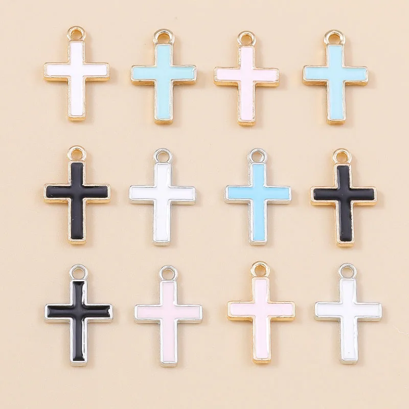 Leslie 10 Stück religiöse Kreuz-Charms-Anhänger für Halskette, Ohrringe, Gold, Silber, vergoldet, Charms, DIY-Schmuckherstellung