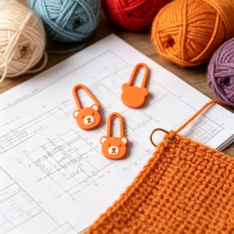 Orange Bear Plastic Stitch Markers 12pcs Locking Clip Buckle Crochet Latch Needle Accessories Hand Knitting Tools Needle Clip