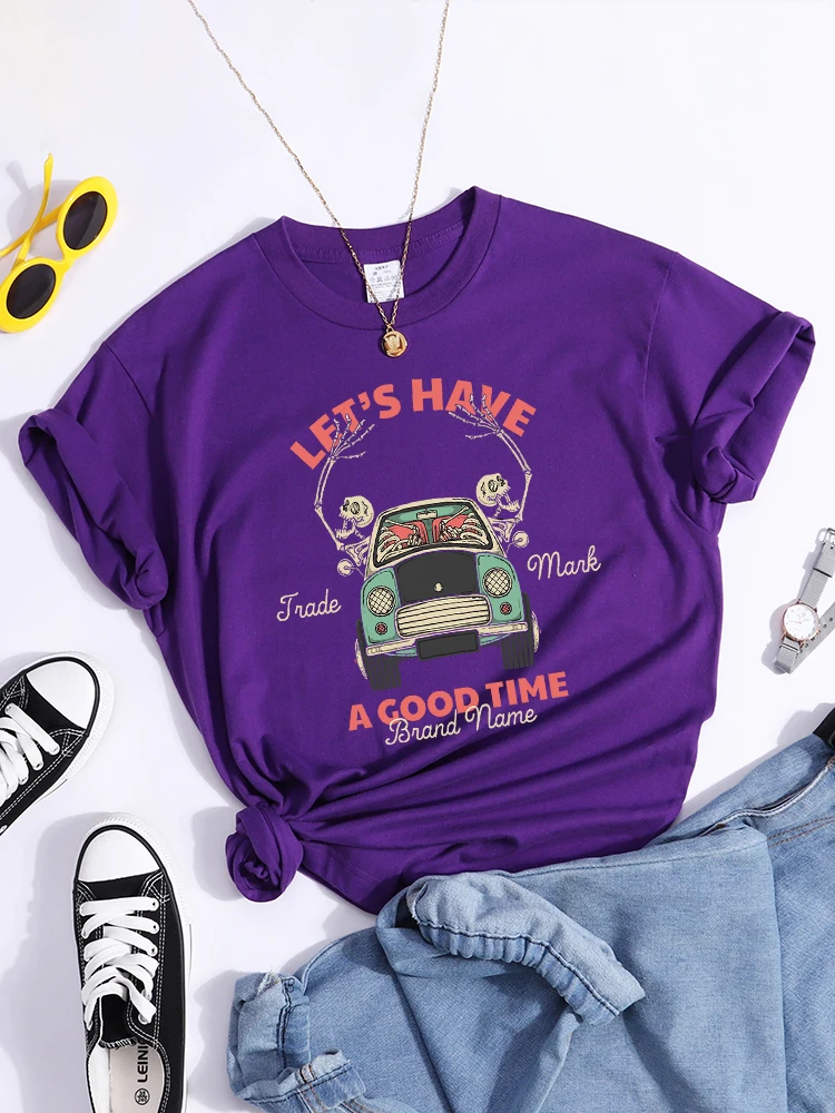 Let'S Have A Good Time Skeleton Friends Take A Ride Together Women Tshirt Casual Soft Tshirts Street Basic Tops Chic Summer Tees