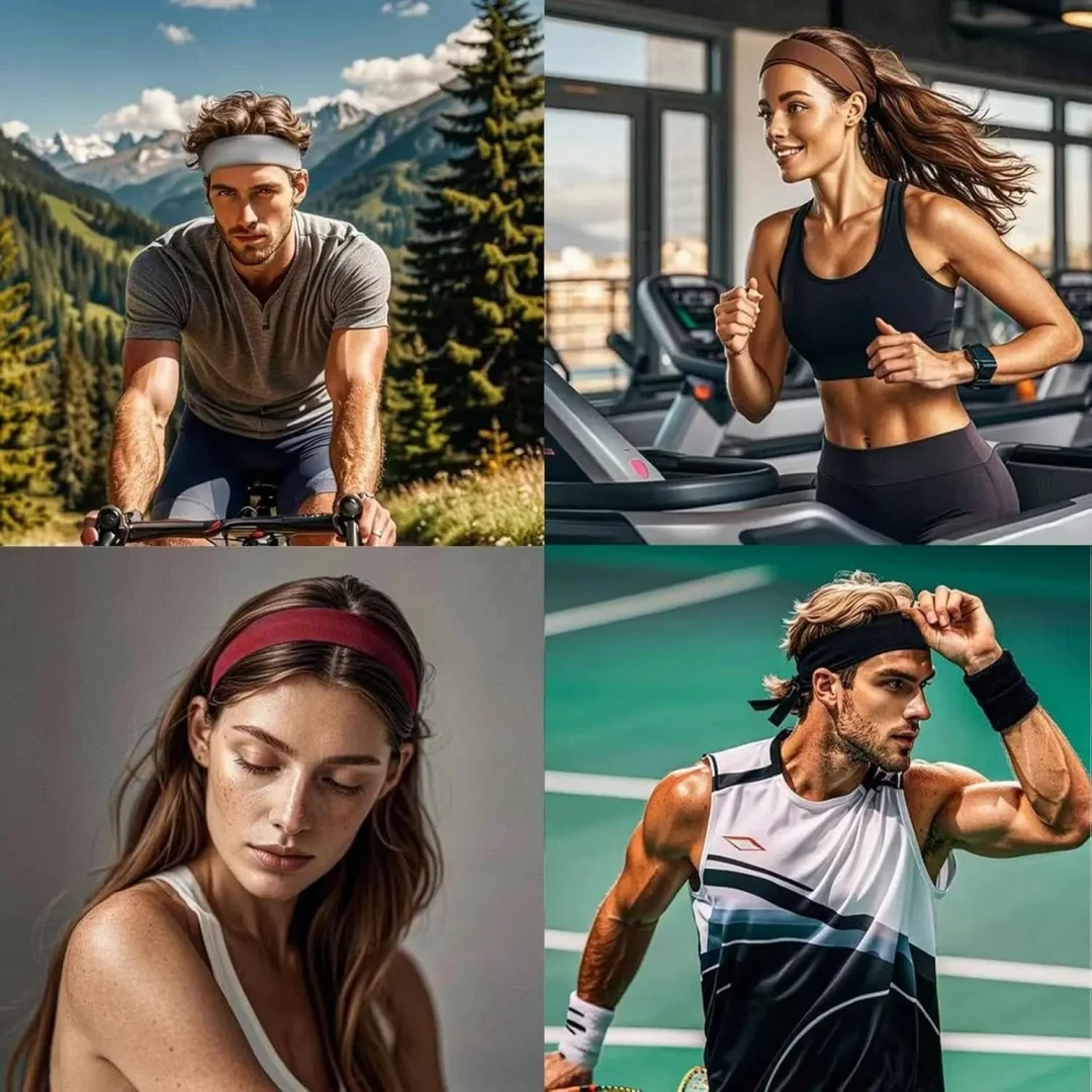 6pcs Gray&White&Khaki&Dark Gray&Navy&Brown Hair Bands for Women's Hair Thin Cloth Headbands for Women and Men Soft Stretchy Head Bands Solid Hair Hands.