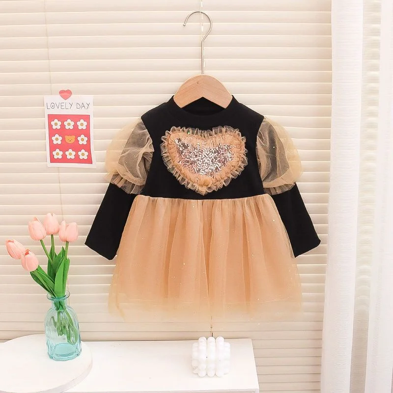 

6M-36M Dress For Baby Girl 1 Year Sequins Lace Long Sleeve Elegant Baby Girl One-piece Dress Birthday Party Clothing New