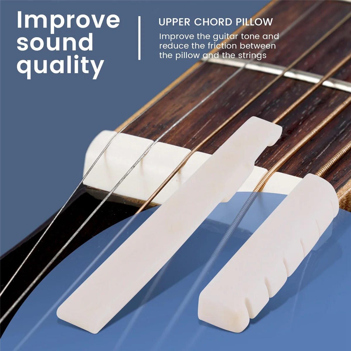 6 String Acoustic Guitar Bone Bridge Saddle and Nut and 6pcs Ebony Guitar Bridge Pins White+Black image 5