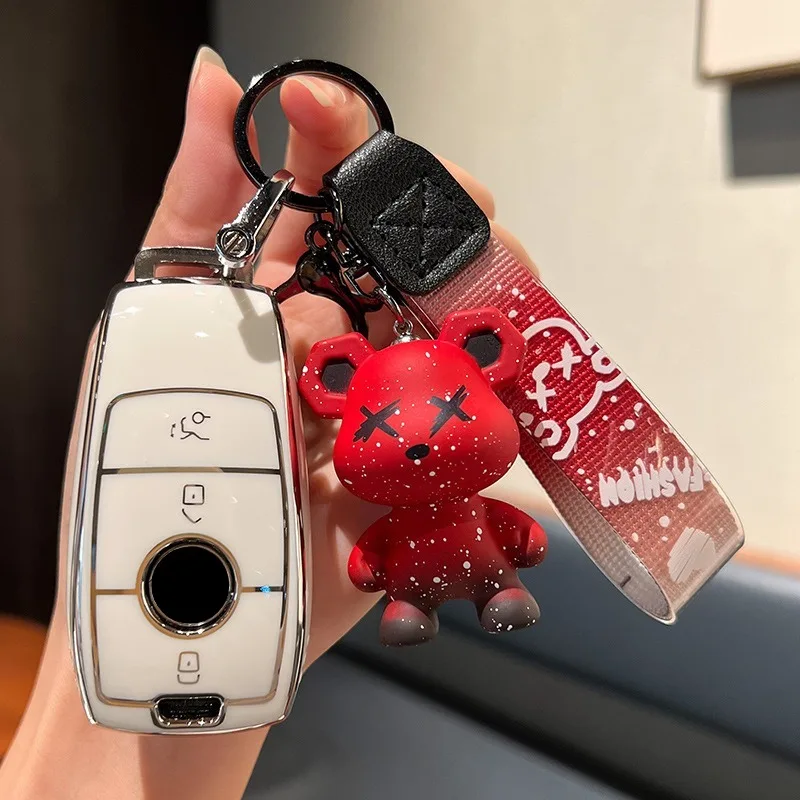 For Mercedes Benz E300L C260L A200L GLC300 GLE GLA GLB, Full Wrap Key Fob Cover Shell, Car Key Case with Keychain