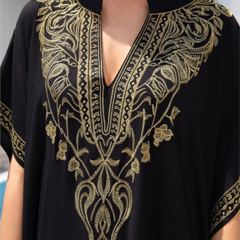 Abito Boho Moda donna Cotone ricamato Spiaggia Protezione solare Abiti per donna Abito ampio Bikini Costume da bagno Camicetta esterna