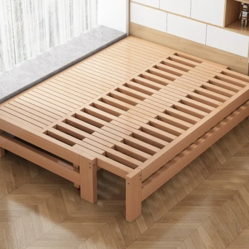 Small apartment beech pine solid wood optional pull-out bed telescopic push-pull design push-pull sofa bed