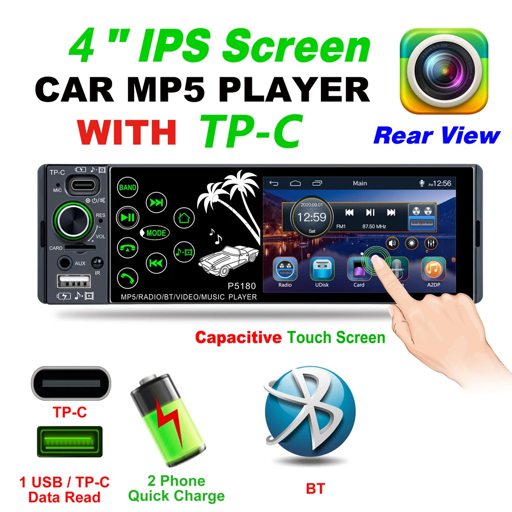 Car Radio 1Din Universal Multimedia Mp5 Player Bluetooth FM Autoradio Support Rear View Steering Wheel Control Quick charging