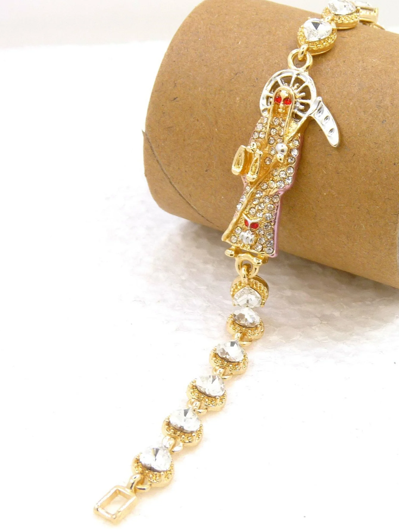 여성 도금 14K 골드 세인트 주드 세인트 머스 상감 지르콘 하트 팔찌 로맨틱 연인 보석 선물