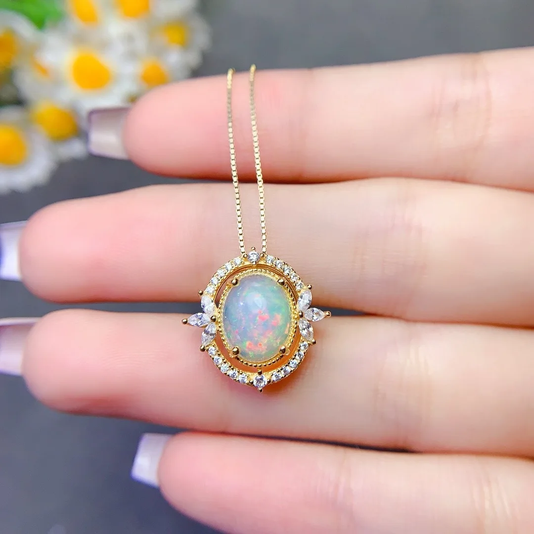 

Designer Style Natural Opal S925 Sterling Silver Pendant Women Luxurious Accessory That Enhances Elegant Chic Style