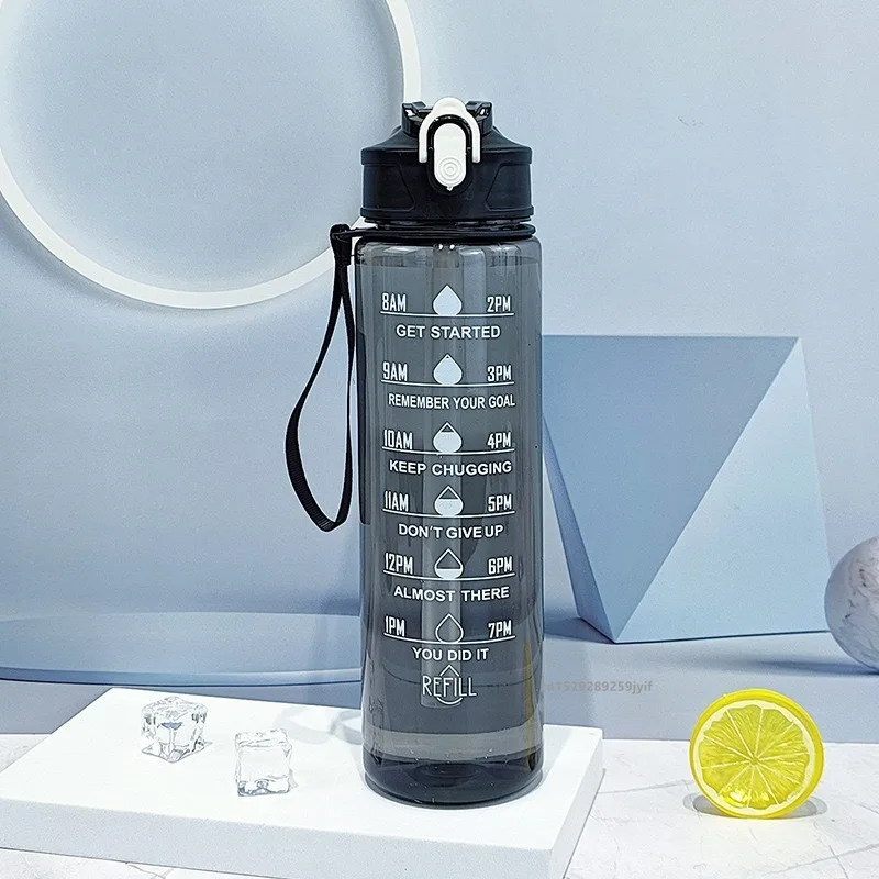 800ml/27oz Large Capacity Sports Water Bottle Leak Proof Plastic Drinking Cup With Time Scale Suitable For Travel Fitness Sports image 3