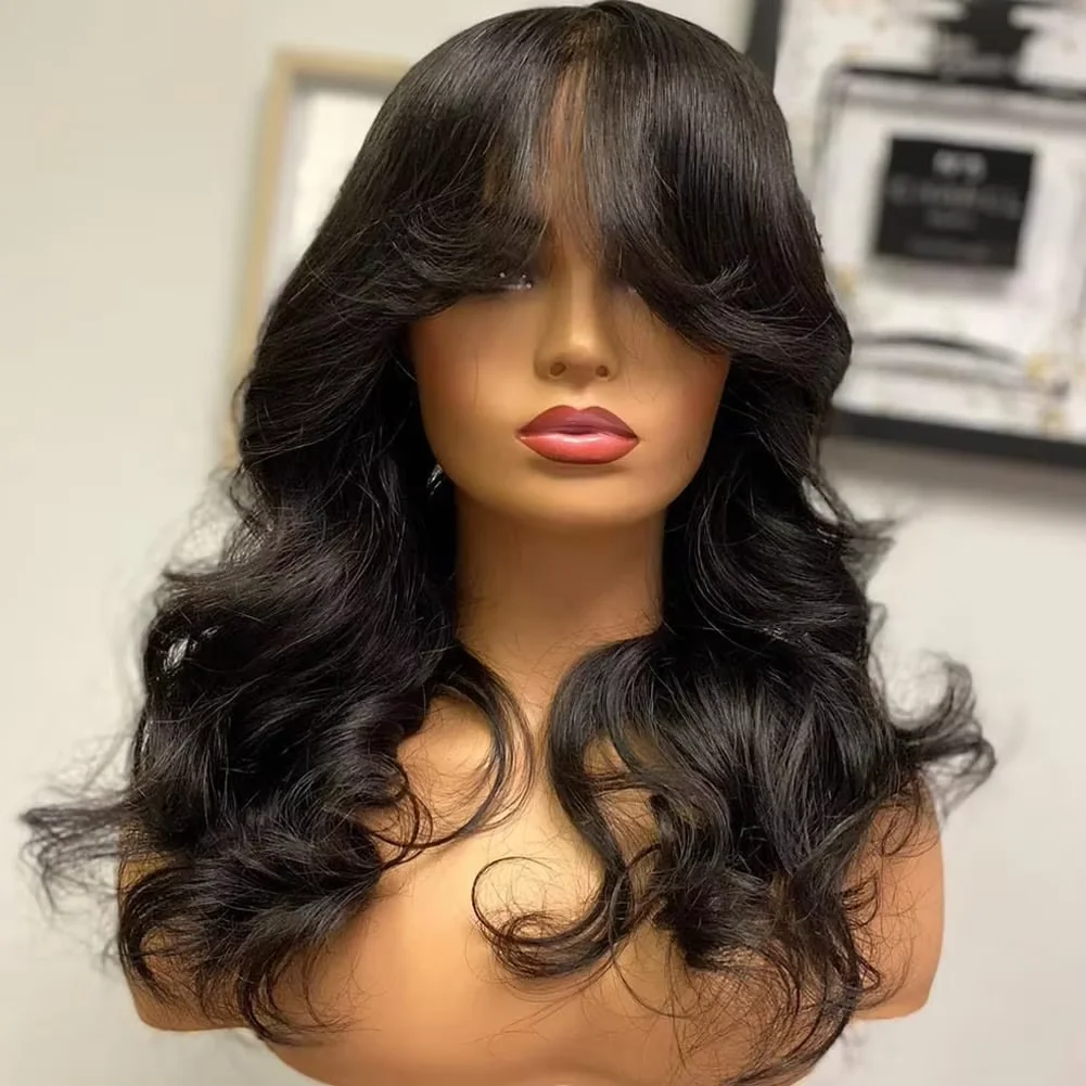 

Body Wave Human Hair Wigs With Bangs 3x1 Lace Wavy Wig Natural Color Glueless Wigs Full Machine Made Human Hair Wigs On Sale