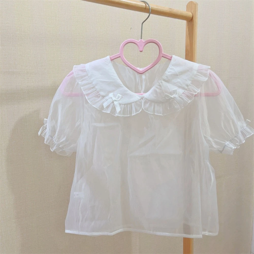 

Japanese Sweet Lolita Blouses Women Harajuku Kawaii Bow Ruffles Thin Shirts Girl Gothic Y2k Puff Sleeve Blusas Mujer