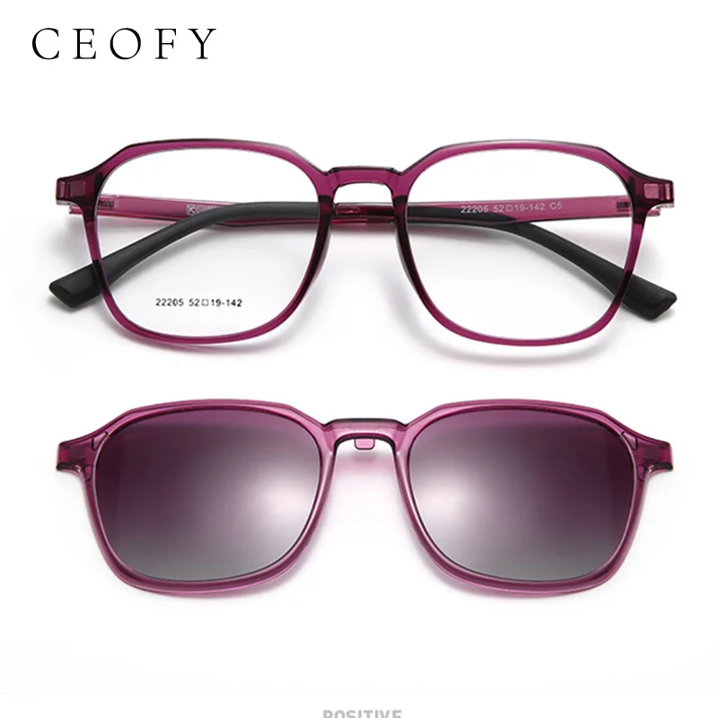 Ceofy Women Glasses Frame Sun Clip Square Brand Designer Prescription Myopia Eyeglasses Optical Frame Sunglasses for Men Women