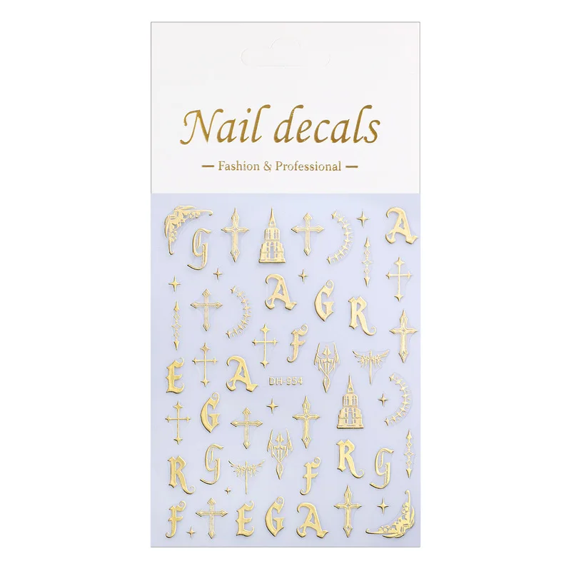 2Pack of Gothic-style cross nail art stickers with flat English lettersdiyNail art stickers and accessories