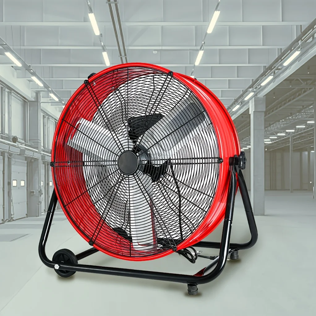 24-Inch Industrial Drum Fan – 9000 CFM Airflow, 3-Speed Control, 360° Adjustable Tilt, Built-in Casters & Carry Handle for Easy Movement – Ideal for Warehouses, Patios, Garages, Workshops view 4