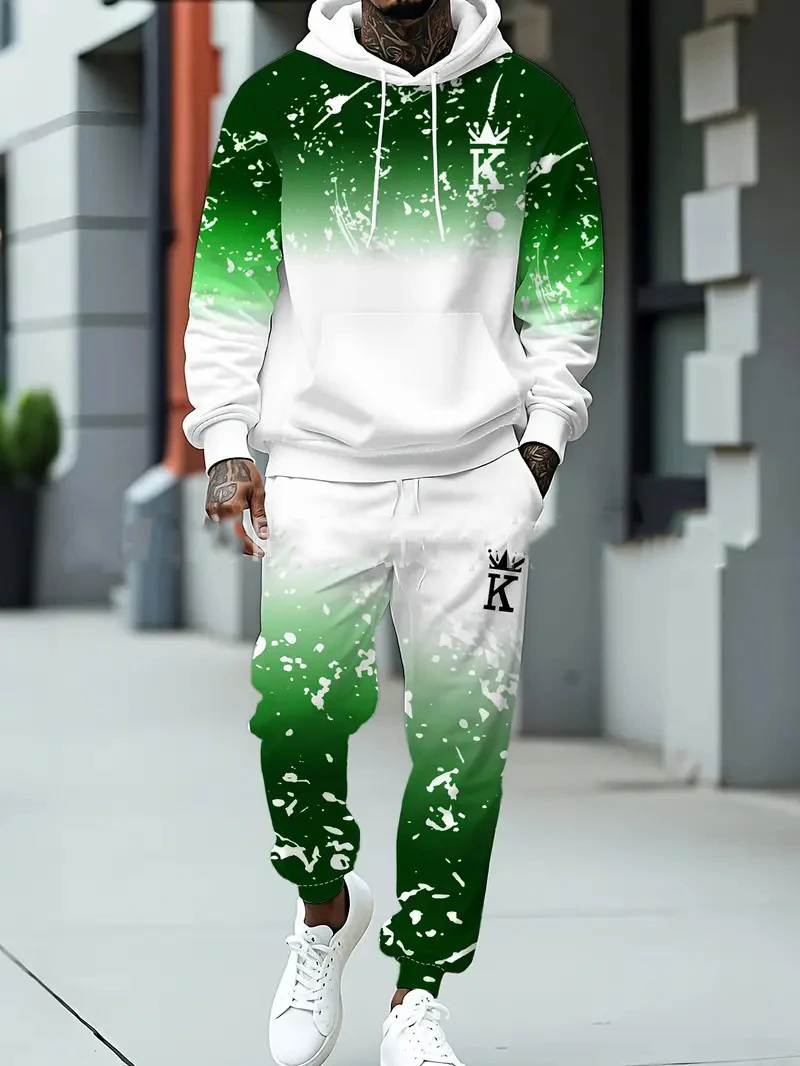 

﻿Gradient Letter 3D Print Cool Hoodies Pants Sets Men Sweatshirts Sweatpants Jogging Pants Two Piece Suits Tracksuit Clothing