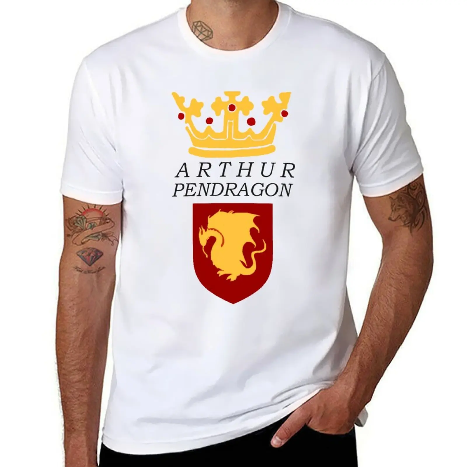 

Crest Merlin) Pendragon Arthur (BBC Print T-Shirt Plus Size Basic Short Sleeve Top