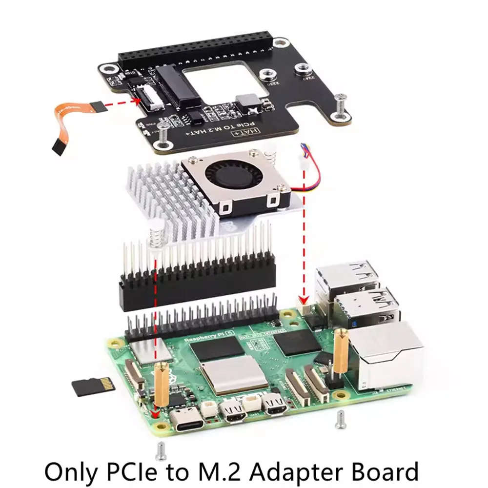 Placa de Expansão para Raspberry Pi 5, Adaptador PCIe para M.2, Suporta NVMe Protocol M.2 Solid State Drive