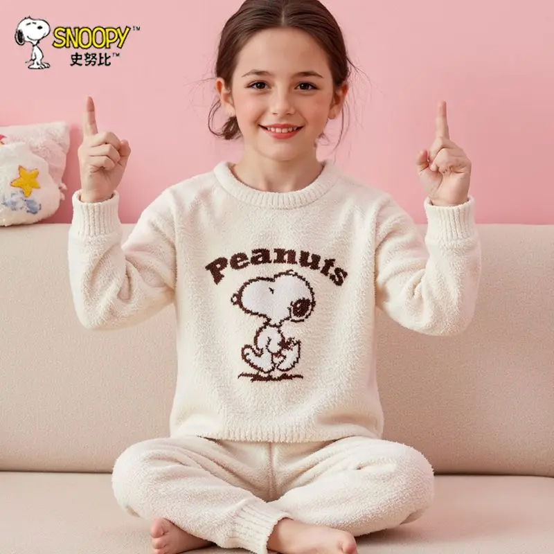 

Snoopy cartoon cute student homewear creative Kawaii unisex winter coral fleece pajamas long sleeve long pants set gift