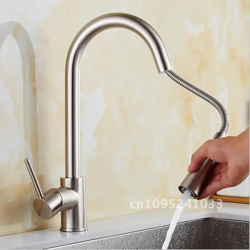 Pull Out Kitchen Faucets Silver Single Kitchen Gold Handl Faucet Water Mixer Tap Hole Sink Mixer Tap Rotating Single Tap
