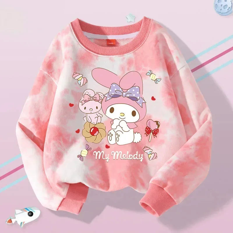 Sanrio hello kitty Spring and Autumn Hoodie New kuromi Children's Sweater Fashion Girl Baby Tie-dye Cute Cartoon Top Jacket