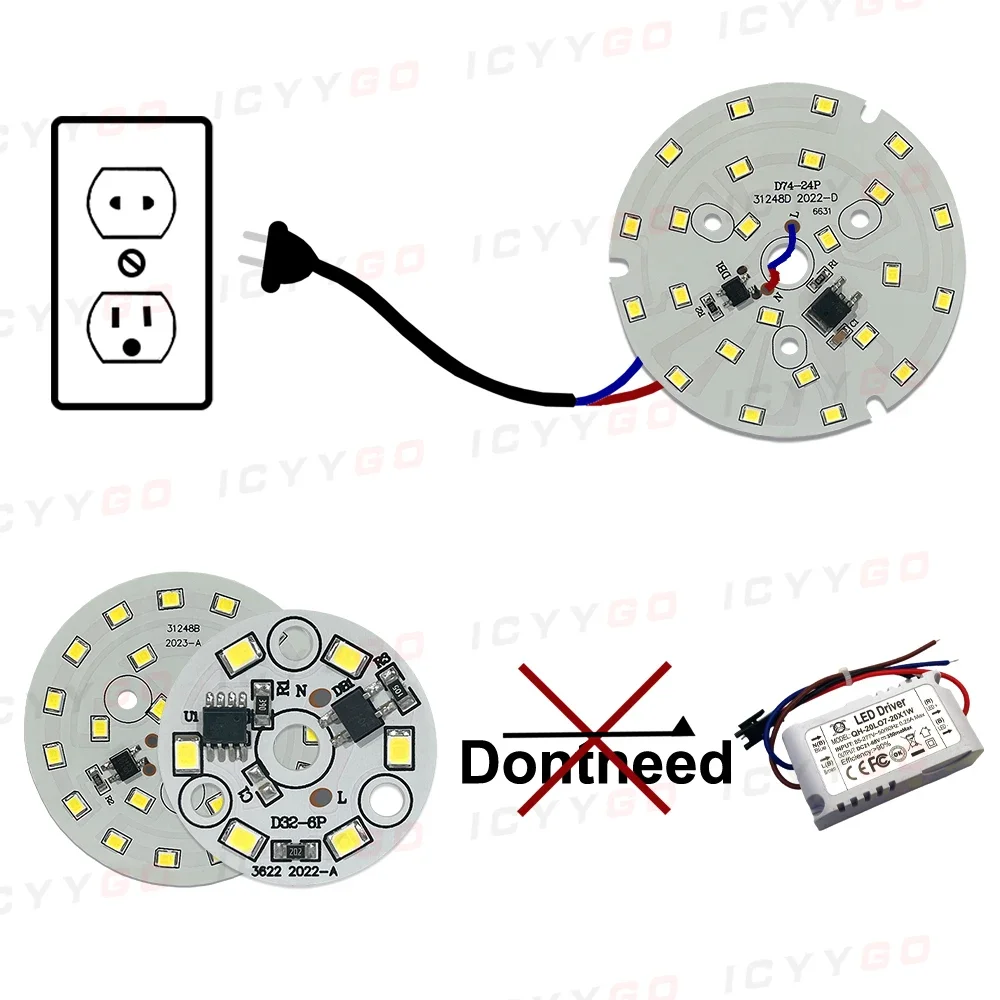 LED-Treiberfreie Lichtplatine 3 W 5 W 7 W 9 W 12 W 15 W 18 W SMD 2835 Lampenperlen AC 220 V-240 V DIY geeignet für LED-Downlight-Strahler