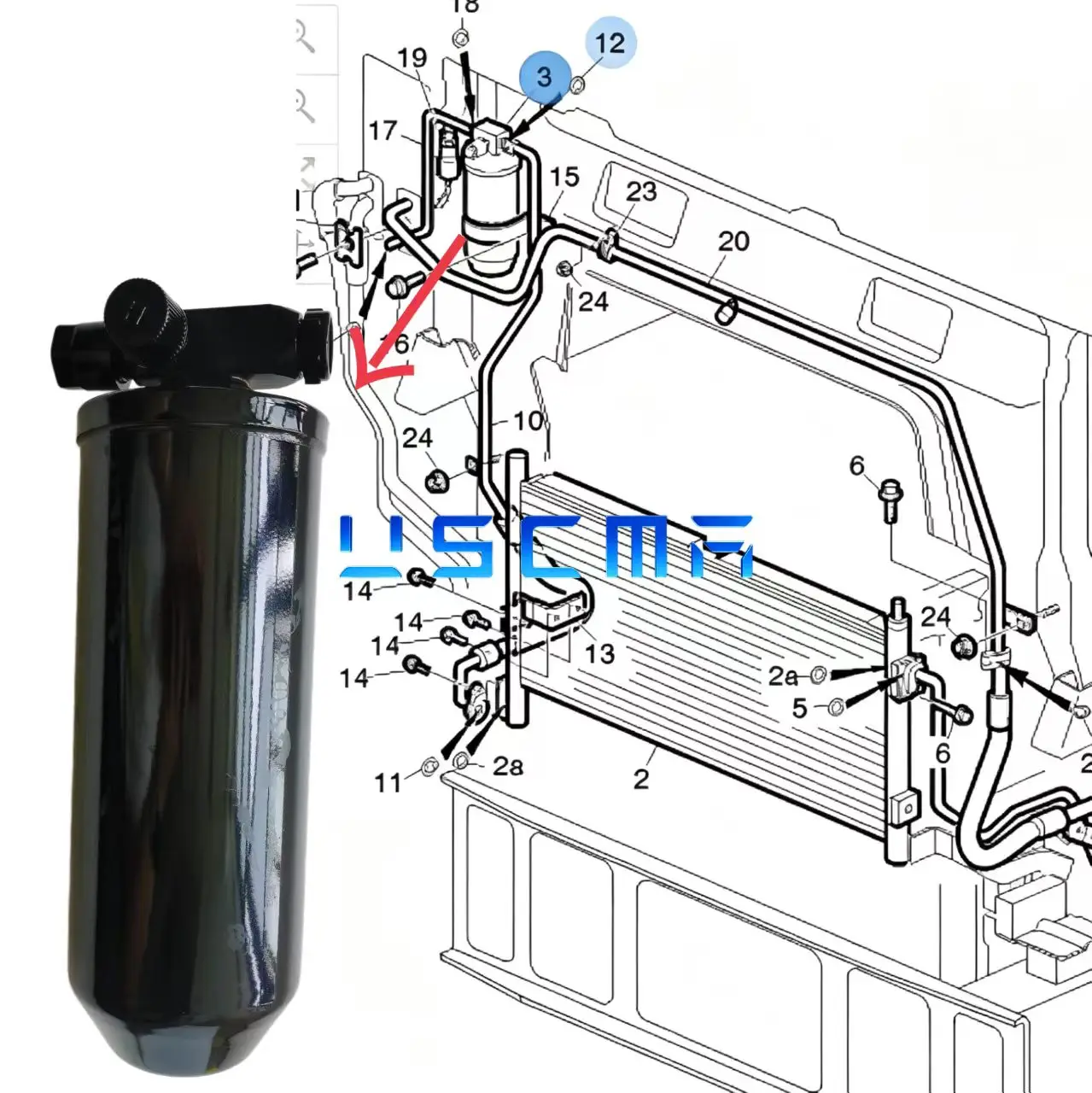 For20490945 (3176639) Old model Volvo air conditioning dehumidifier bottle