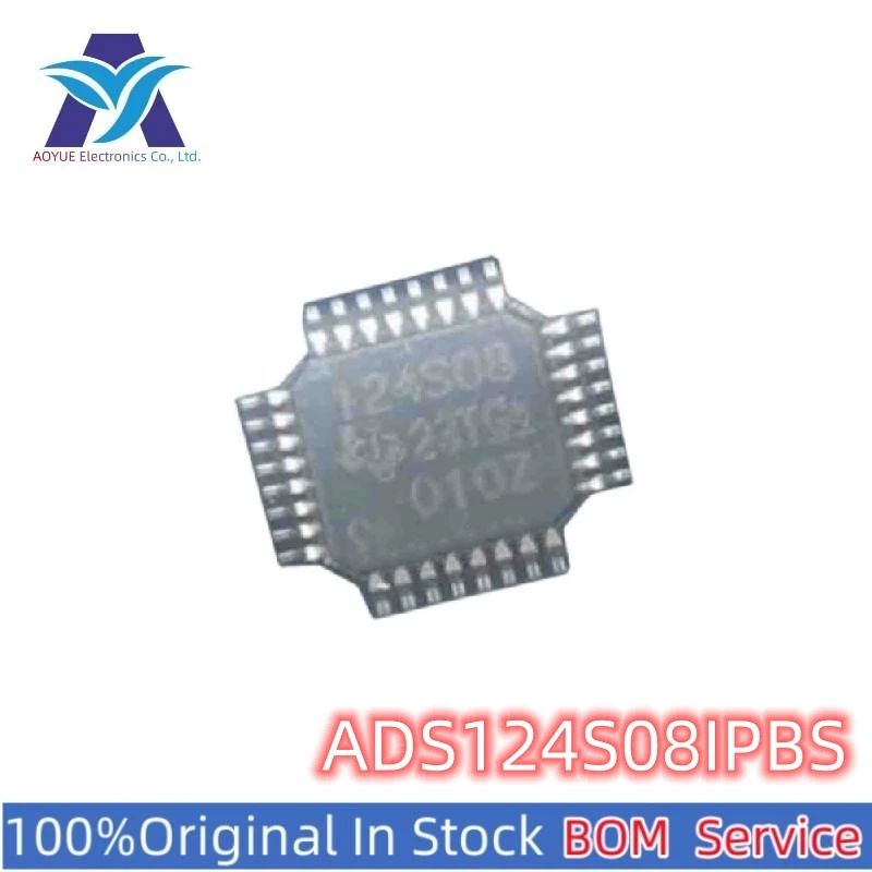 New Original IN Stock ADS124S08IPBS ADS124S08IPBSR 124S08 SPI TQFP-32 High precision 24-bit analog-to-Digital Converter ADC Chip