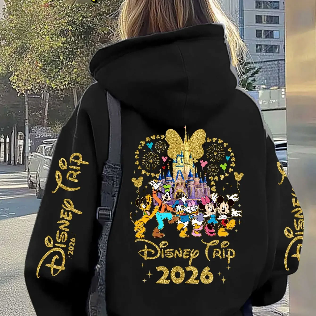 Disney 2026 Sudadera con capucha clásica con patrón de dibujos animados para hombre, otoño/invierno, nueva camiseta Retro informal Unisex de estilo callejero para parejas