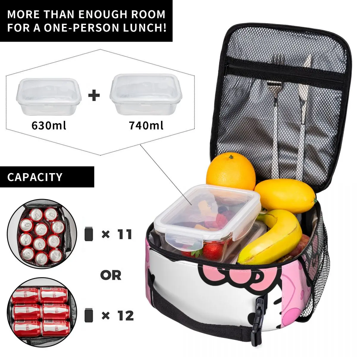 Cute Kawaii Hello Kitty borsa termica per il pranzo borsa termica riutilizzabile portatile Lunch Box Tote School Picnic borse per la conservazione