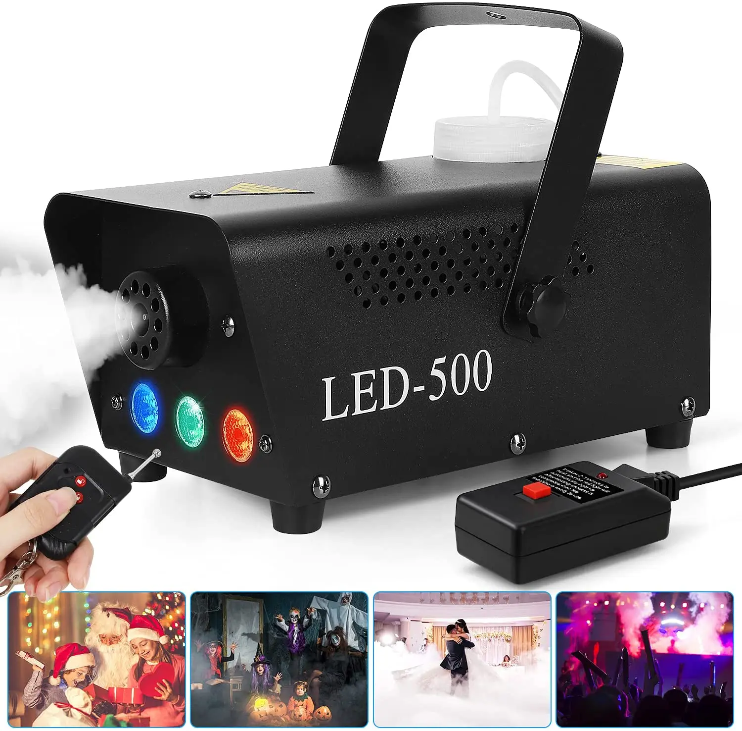 

Mini Fog Machine with RGB LED lights, DJ LED Smoke Machine with Wireless and Wired Remote Control for Parties and Stage Effects