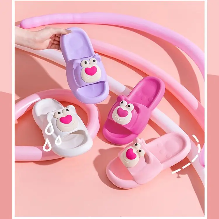 2024 New Strawberry Bear Lotso Anti Slip Women's Summer plus size Outwear Home Couples Feet Feeling Cool Slippers women sandals