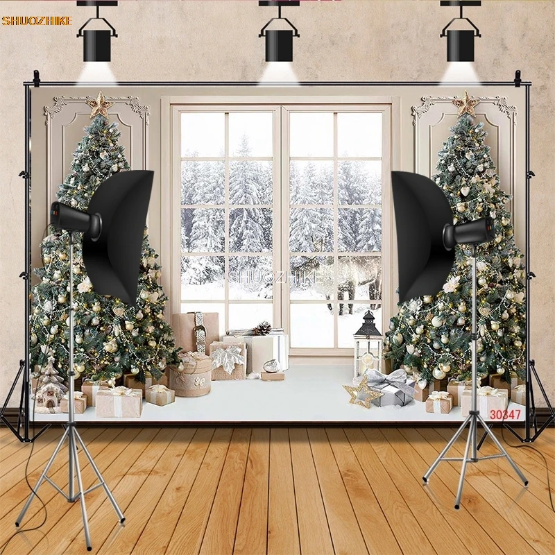 SHUOZHIKE พวงหรีดวันคริสต์มาส Snowman การถ่ายภาพฉากหลัง Props ครอบครัวห้องนั่งเล่นปีใหม่ภาพพื้นหลัง DJ-03