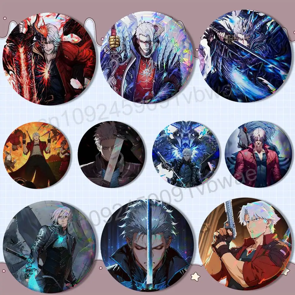 

game Cry Dante Vergil Nero Devil May Creative Round Badge Button Pin Bag Decor Fans Collection Friends Gift Brooch