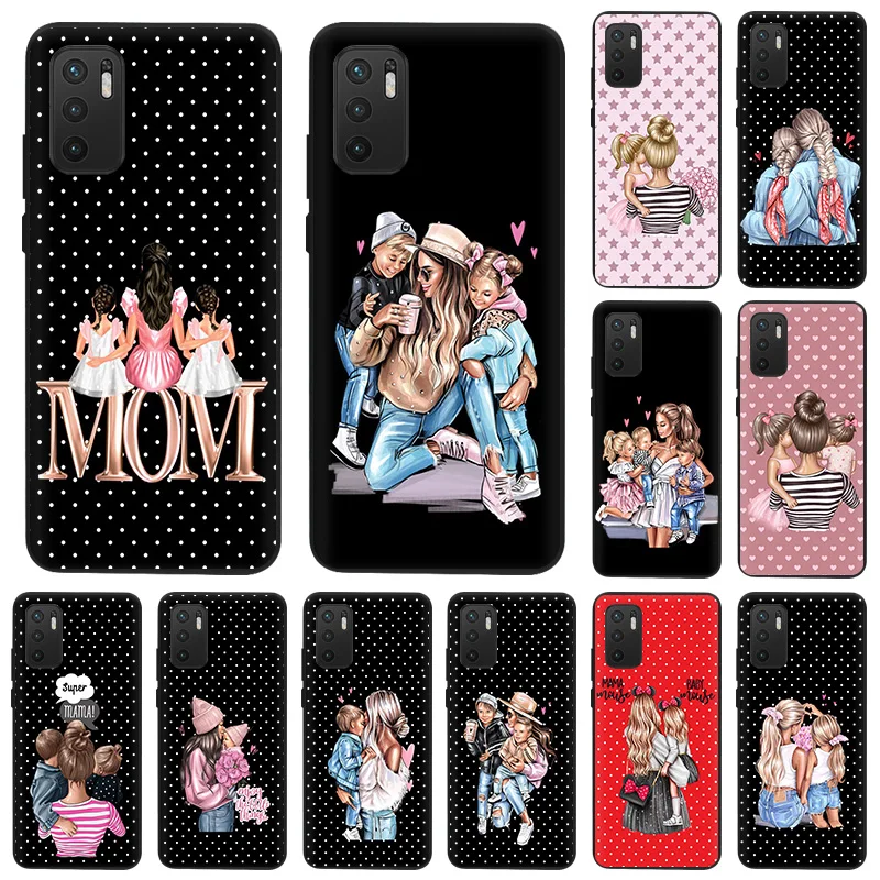 Phone Case For Xiaomi Redmi Note 11 9 10 Pro Max 8T 9T 9s 7 9C 7a 9A 8 8A Super Baby Mom Girl Black Soft Matte Protective Cover