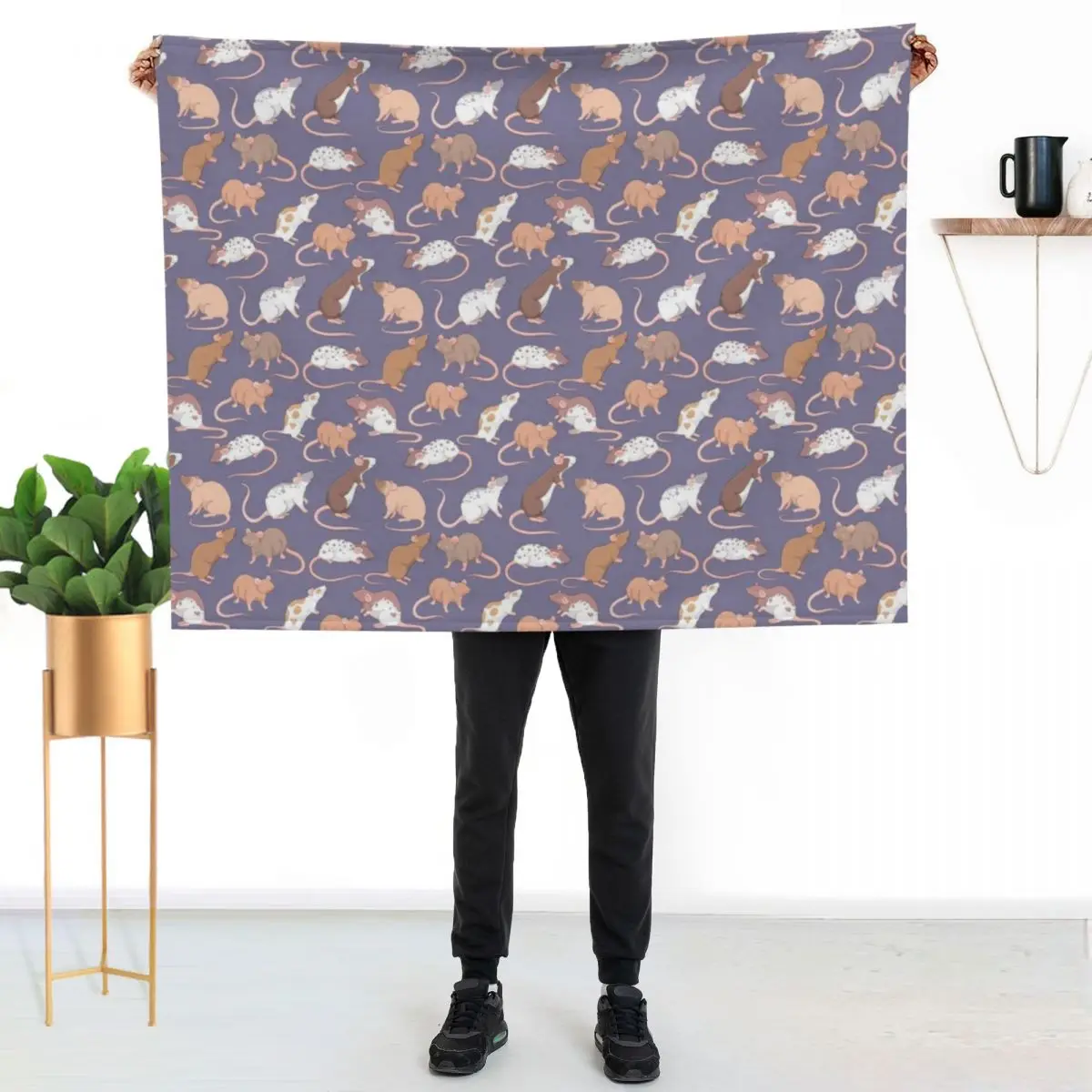 Cute rattie rats against a slate grey background by Whimsicolourart Throw Blanket Loose Hair Tourist Comforter Blankets