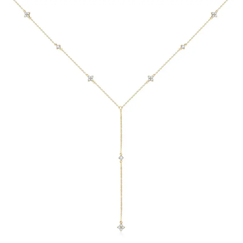 

IOGOU Moissanite Flower Clover Drop Lariat Chain Necklace for Women Y Shape Long Chain 925 Sterling Silver Layered Trend Jewelry
