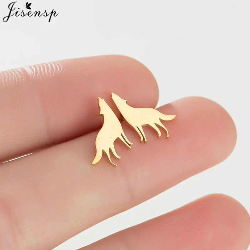 Punk Gothic Stainless Steel Wolf Earrings for Women Men Minimalist Horse Bear Hummingbird Ear Studs Small Animal Pendientes Gift