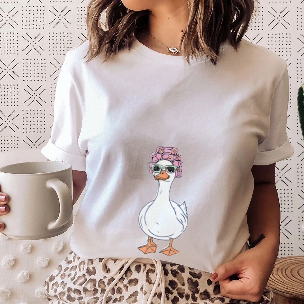 Grafisch T-shirt Spa Duck T-shirt Volledig katoen Hoge kwaliteit Oversize Kleurrijk T-shirt Eend met hoofdband Print Grappige Y2K Trend