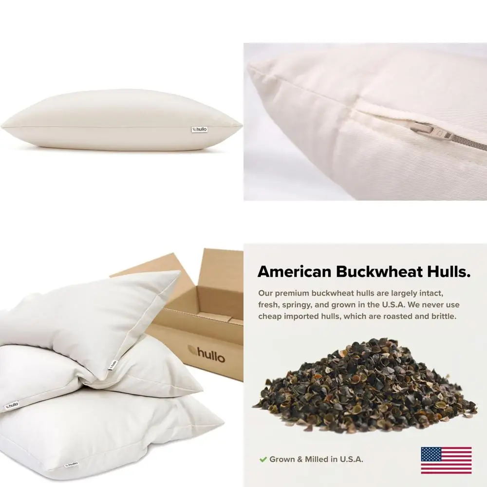 

Hullo Buckwheat Pillow 14”x20” • Organic, Cooling, Firm Japanese Sobakawa Pillow • Made in USA