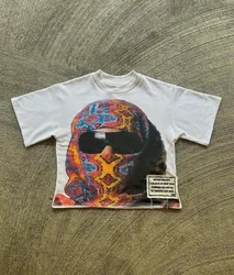 Amerikan hip hop retro moda büyük boy portre baskı kısa kollu tişört Erkekler Y2k Harajuku Yüksek Sokak trend gömlek