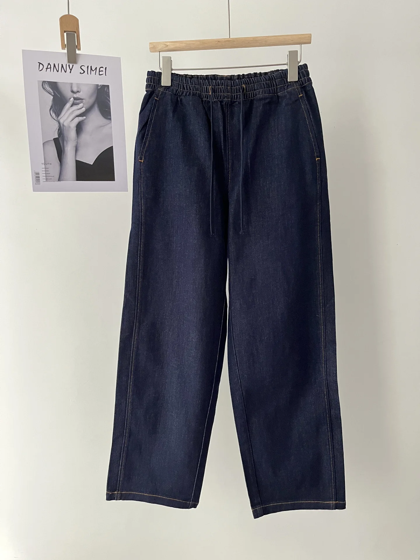

Women's autumn temperament twill elastic cotton denim straight-leg pants, thin casual trousers 067-1135