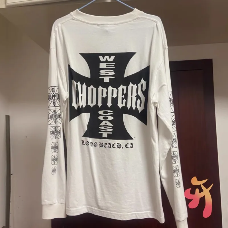 White Summer West Coast Choppers Tshirts American Street Loose Cross Scroll Print Slogan Logo Men Women Long Sleeves Tops - view 3