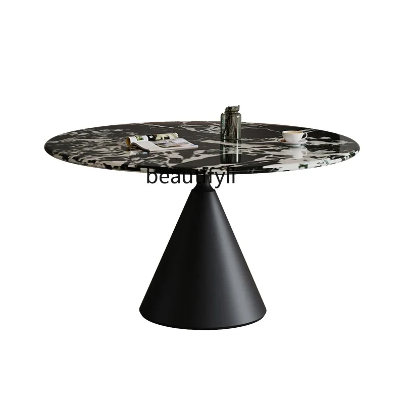 

French round marble dining table household small apartment light luxury stone modern simplicity and high-end sense