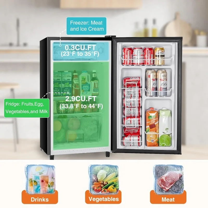 ثلاجة صغيرة بباب واحد ، ترموستات قابل للتعديل ، كفاءة في استخدام الطاقة ، ضوضاء منخفضة ، ثلاجة صغيرة ، مجمد ، من نوع Cu. ft