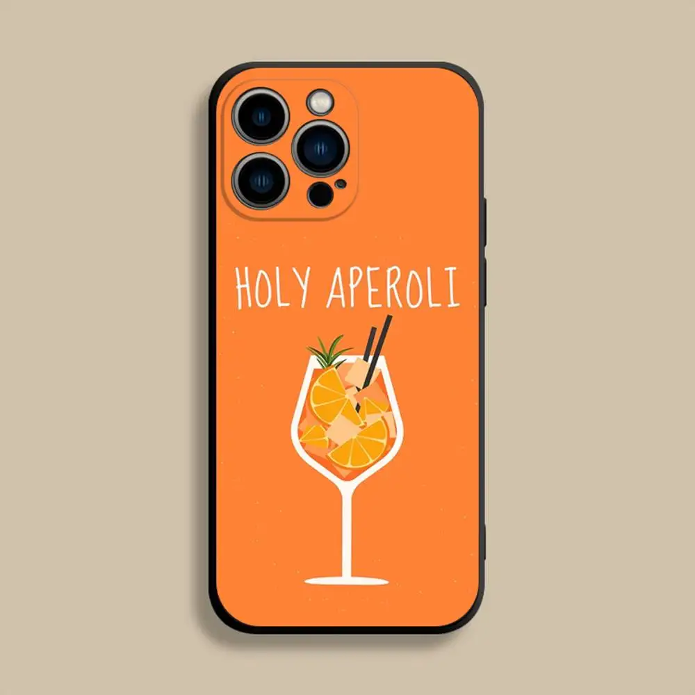 Aperol Funny Spritz telefoonhoesje voor iPhone 17,16,15,14,13,12,Pro,Max,Plus,E,SE4,Air,Mini zwarte zachte hoes