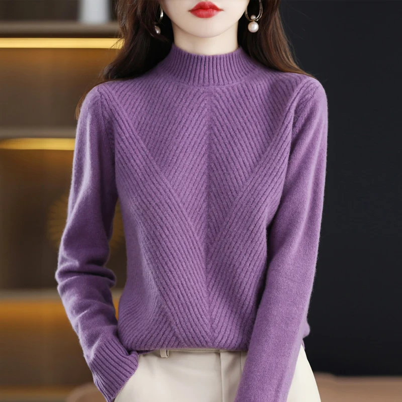 Autumn Winter New Cashmere Sweater Women Keep Warm Half high collar Pullovers Knitting Sweater Fashion Long Sleeve Loose Tops