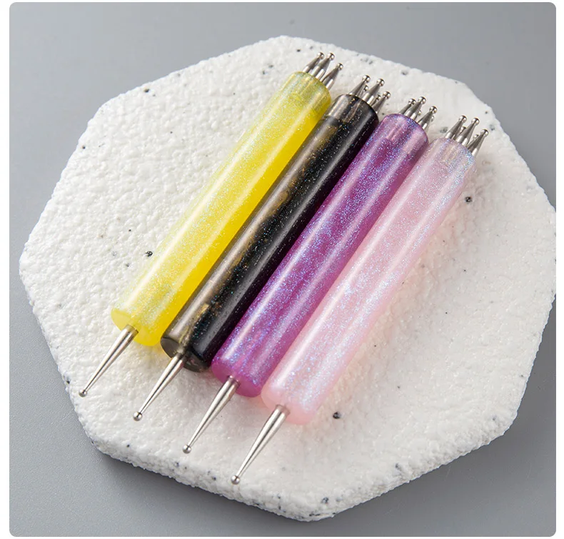 DIY Nagelkunst 5-Blütenblatt-Punktierwerkzeug Blumenformer Doppelendiger Strass-Picker zum Zeichnen winziger Punkte Glitzer-Griff Maniküre-Nagelwerkzeuge – Detail 10